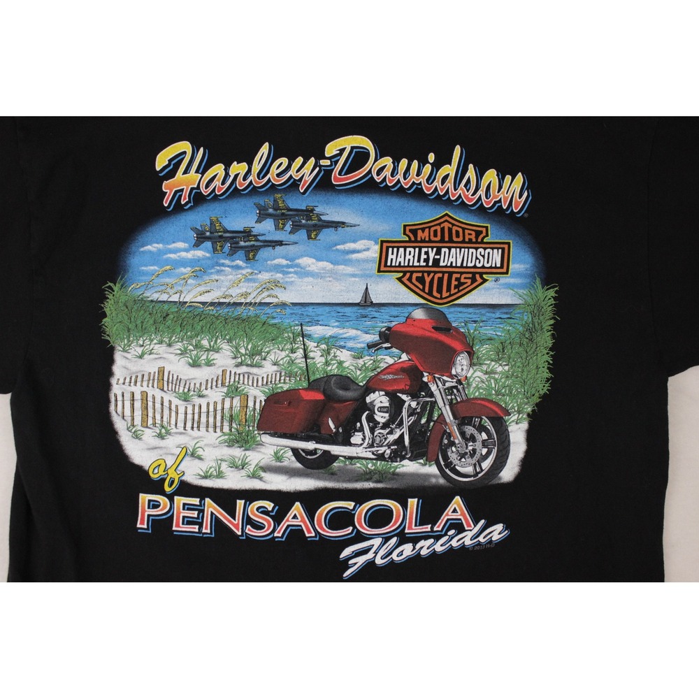 Harley Davidson Pensacola FL Pocket T Shirt Mens L Black Beach Bike 2013 USA HD